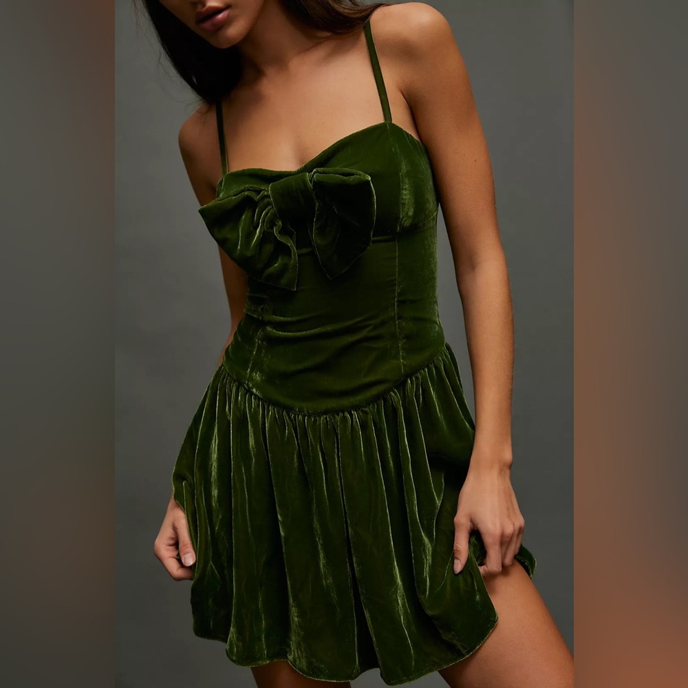 Free People For Love & Lemons Martini Olive Velvet Mini Dress